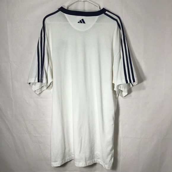 Adidas Vintage White Navy 3 Stripe Athletic Tee - Picture 4 of 6